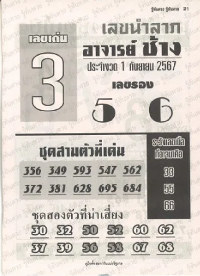 หวยอาจารย์ช้าง 16/9/67