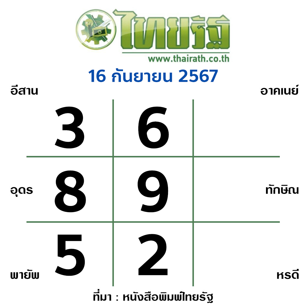 หวยไทยรัฐ  16/9/67